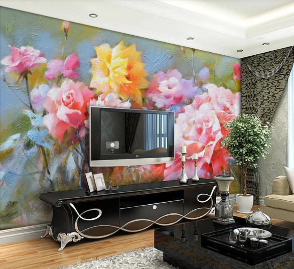 3D Hand Painted Pink Flowers Wall Mural Wallpaper 82- Jess Art Decoration