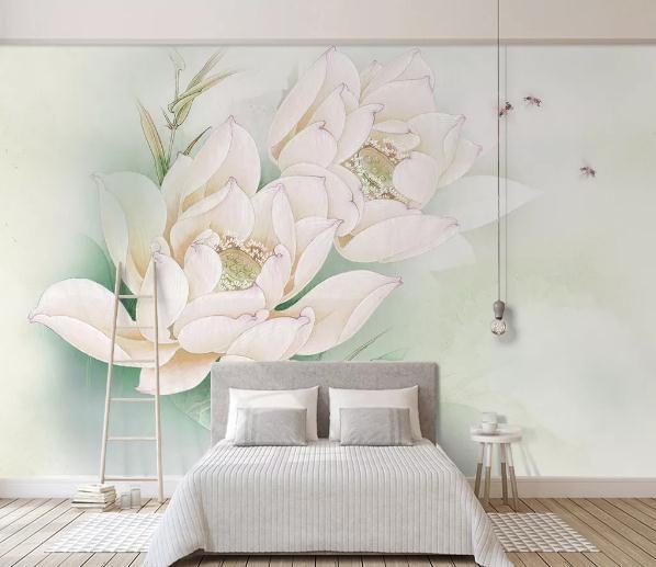 3D Hand Painted Lotus Wall Mural Wallpaper 143- Jess Art Decoration