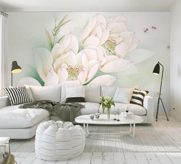 3D Hand Painted Lotus Wall Mural Wallpaper 143- Jess Art Decoration