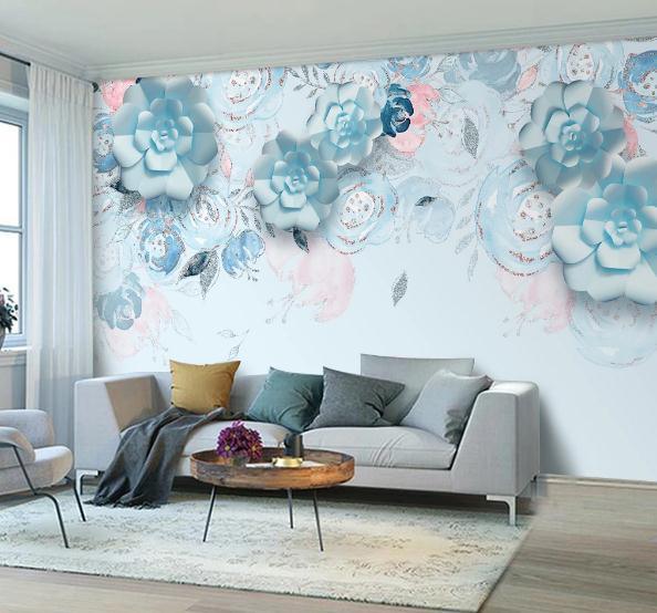 3D Blue Tridimensional Flower Wall Mural Wallpaper 158- Jess Art Decoration