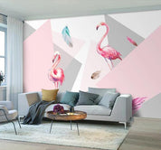3D Pink Flamingo Triangle Wall Mural Wallpaper 168- Jess Art Decoration