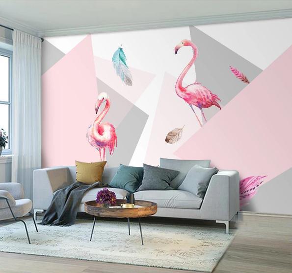 3D Pink Flamingo Triangle Wall Mural Wallpaper 168- Jess Art Decoration