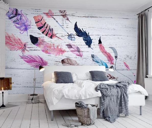 3D Hand Painted Purple Feathers Wall Mural Wallpaper 70- Jess Art Decoration