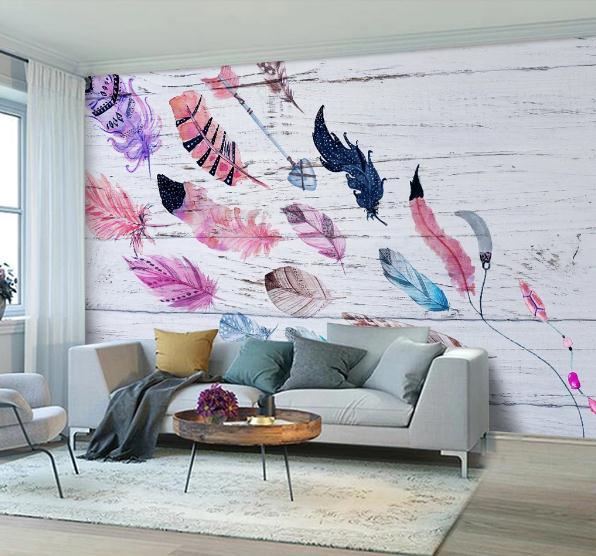 3D Hand Painted Purple Feathers Wall Mural Wallpaper 70- Jess Art Decoration