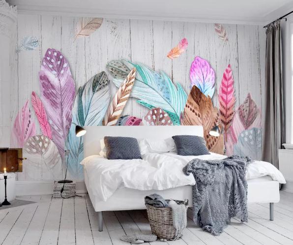 3D Hand Painted Colorful Feathers Wall Mural Wallpaper 114- Jess Art Decoration