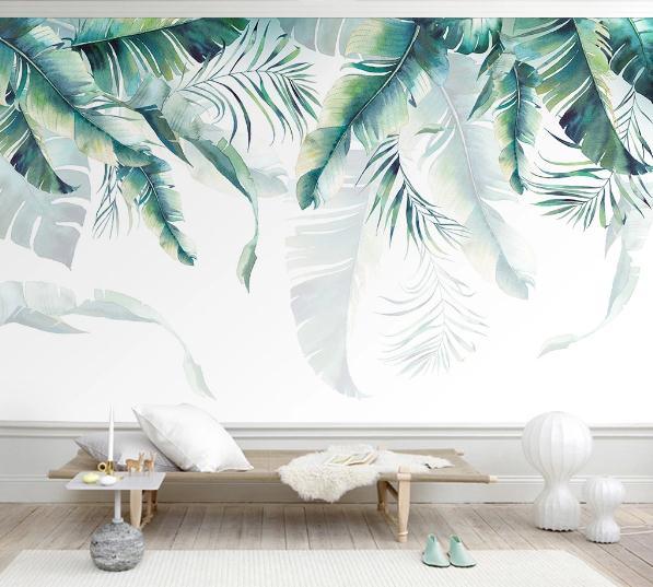 3D Hand Painted Green Leaves Wall Mural Wallpaper 250- Jess Art Decoration