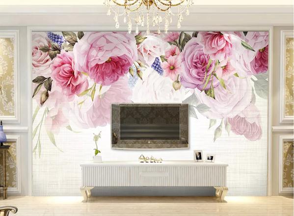 3D Watercolor Pink Flowers Wall Mural Wallpaper 94- Jess Art Decoration
