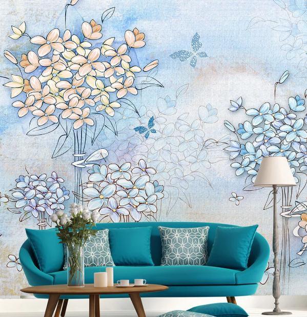 3D Hand Painted Blue Leaf Subtree Wall Mural Wallpaper 110- Jess Art Decoration