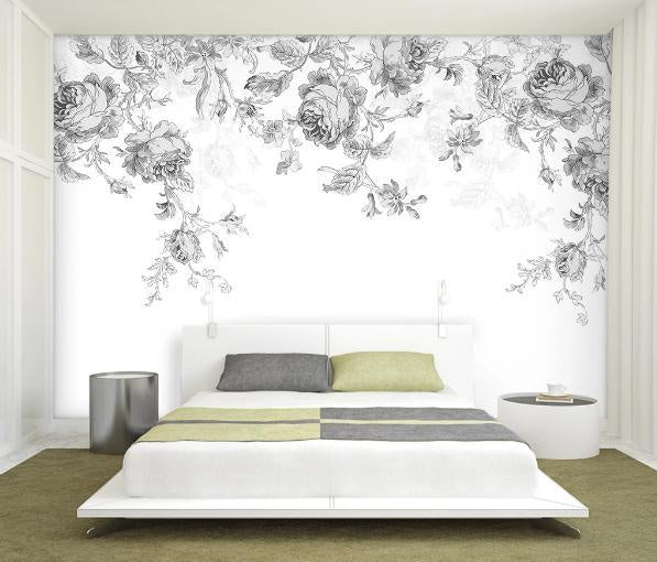 3D Hand Painted Grey Flowers Wall Mural Wallpaper 81- Jess Art Decoration
