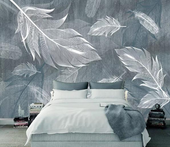 3D Hand Painted Grey Leaves Wall Mural Wallpaper 61- Jess Art Decoration