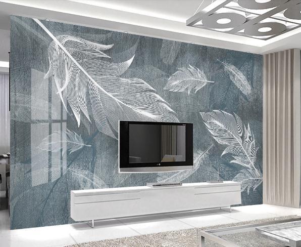 3D Hand Painted Grey Leaves Wall Mural Wallpaper 61- Jess Art Decoration