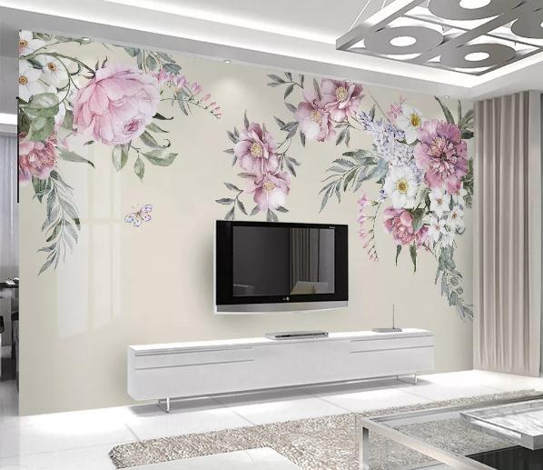 3D Hand Painted Pink Flowers Wall Mural Wallpaper 107- Jess Art Decoration