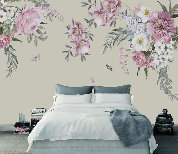 3D Hand Painted Pink Flowers Wall Mural Wallpaper 107- Jess Art Decoration