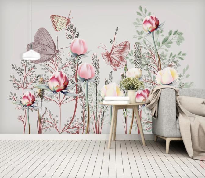 3D Modern Simplicity Butterfly Flowers Wall Mural Wallpaperpe  68- Jess Art Decoration