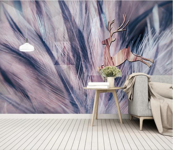 3D Nordic Modern Simplicity Feathers Reindeer Wall Mural Wallpaperpe  106- Jess Art Decoration