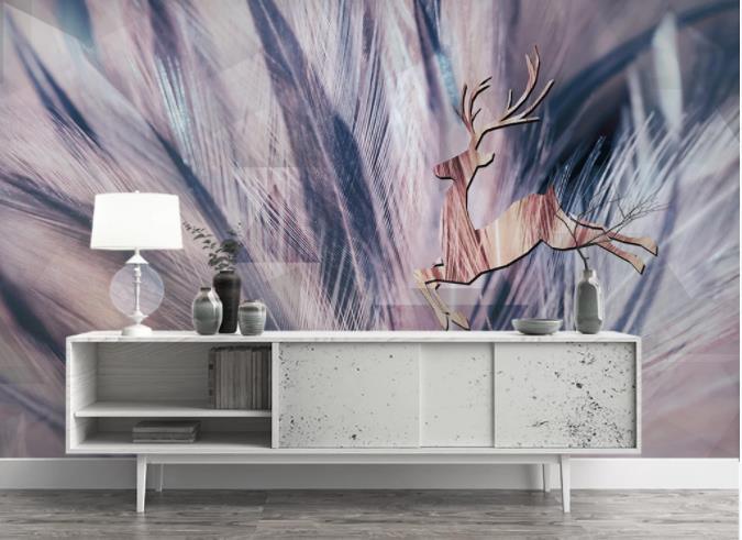 3D Nordic Modern Simplicity Feathers Reindeer Wall Mural Wallpaperpe  106- Jess Art Decoration