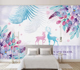 3D Modern Simplicity Leaves Reindeer Wall Mural Wallpaperpe 299- Jess Art Decoration