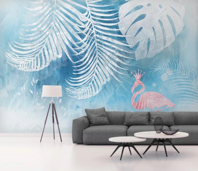 3D Nordic Modern Simplicity Leaves Flamingo Wall Mural Wallpaperpe  104- Jess Art Decoration