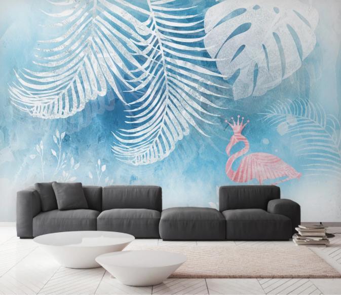 3D Nordic Modern Simplicity Leaves Flamingo Wall Mural Wallpaperpe  104- Jess Art Decoration