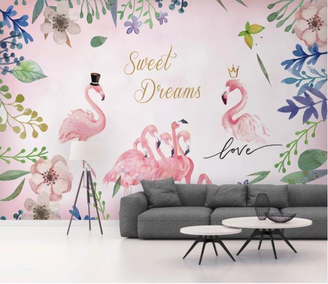 3D Nordic Fresh Plant Pink Flamingo Wall Mural Wallpaperpe  22- Jess Art Decoration