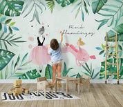 3D Nordic Fresh Pink Unicorn Green Leaves Wall Mural Wallpaperpe 376- Jess Art Decoration