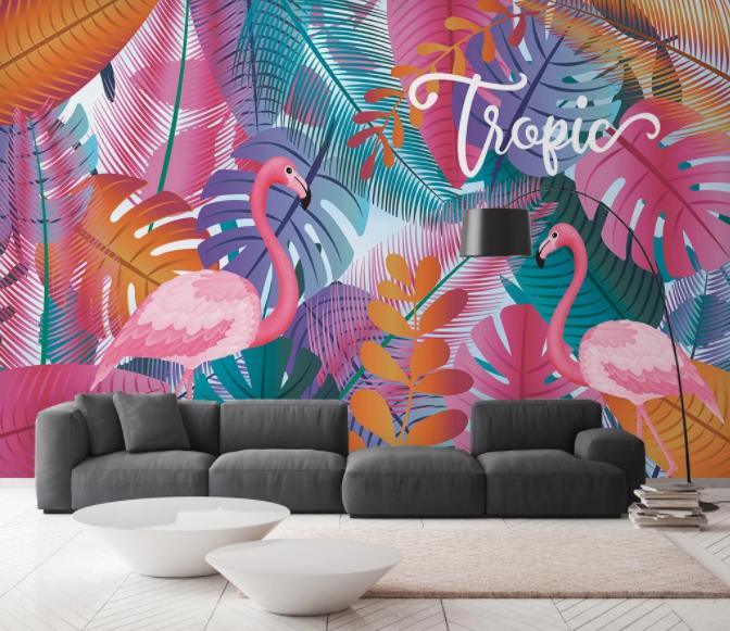 3D Nordic Fresh Plant Pink Flamingo Wall Mural Wallpaperpe  23- Jess Art Decoration