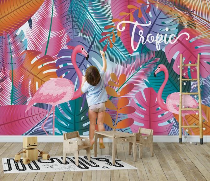 3D Nordic Fresh Plant Pink Flamingo Wall Mural Wallpaperpe  23- Jess Art Decoration