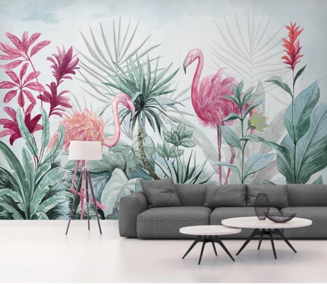 3D Nordic Fresh Plant Pink Flamingo Wall Mural Wallpaperpe  24- Jess Art Decoration