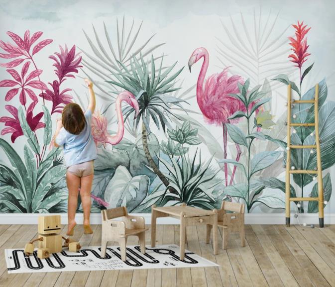 3D Nordic Fresh Plant Pink Flamingo Wall Mural Wallpaperpe  24- Jess Art Decoration
