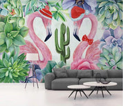 3D Nordic Fresh Pink Flamingog Green Leaves Wall Mural Wallpaperpe 241- Jess Art Decoration