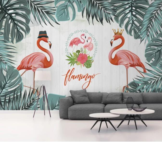 3D Nordic Fresh Plant Pink Flamingo Wall Mural Wallpaperpe  26- Jess Art Decoration