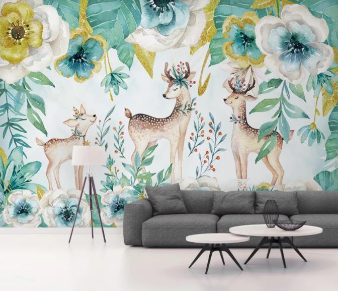 3D Nordic Hand drawing Forest Reindeer Wall Mural Wallpaperpe 281- Jess Art Decoration