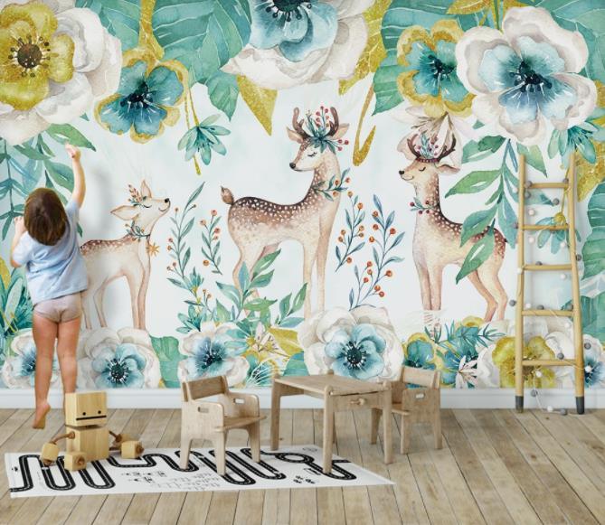 3D Nordic Hand drawing Forest Reindeer Wall Mural Wallpaperpe 281- Jess Art Decoration