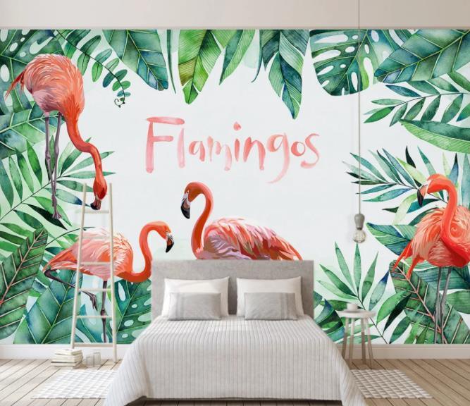 3D Nordic Fresh Plant Pink Flamingo Wall Mural Wallpaperpe  28- Jess Art Decoration