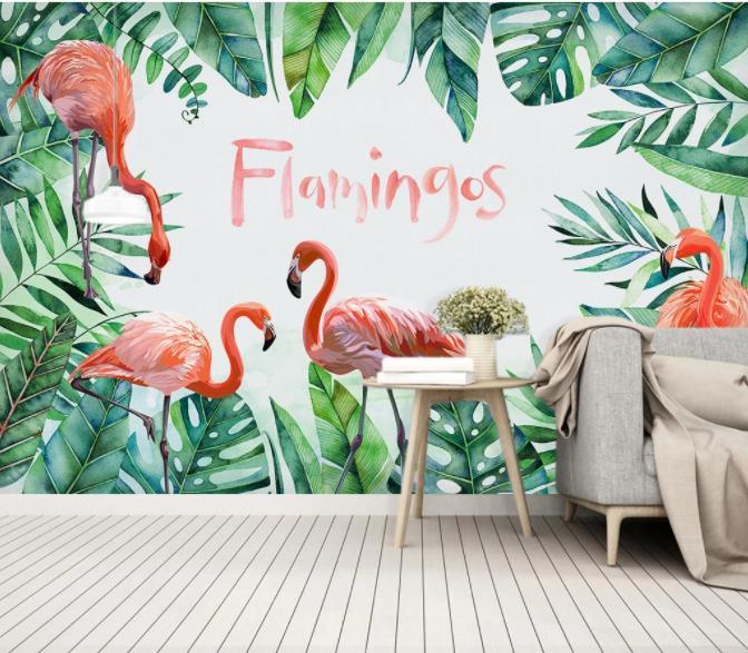 3D Nordic Fresh Plant Pink Flamingo Wall Mural Wallpaperpe  28- Jess Art Decoration