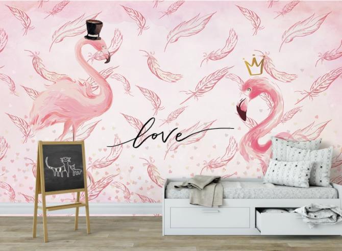 3D Nordic Fresh Pink Flamingo Wall Mural Wallpaperpe 4- Jess Art Decoration