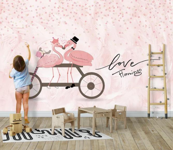 3D Nordic Fresh Pink Flamingo Wall Mural Wallpaperpe 5- Jess Art Decoration