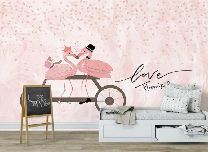 3D Nordic Fresh Pink Flamingo Wall Mural Wallpaperpe 5- Jess Art Decoration