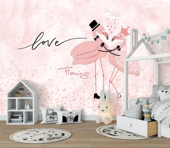 3D Nordic Fresh Pink Flamingo Wall Mural Wallpaperpe 6- Jess Art Decoration