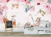 3D Nordic Fresh Pink Reindeer Rabbit Wall Mural Wallpaperpe 387- Jess Art Decoration