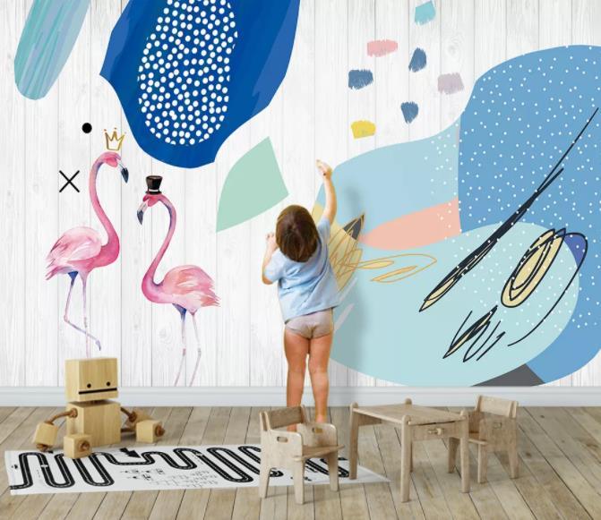 3D Nordic Fresh Pink Flamingo Wall Mural Wallpaperpe 8- Jess Art Decoration