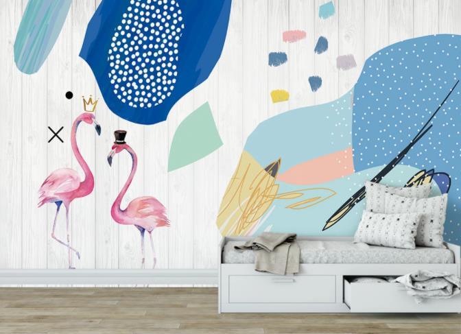 3D Nordic Fresh Pink Flamingo Wall Mural Wallpaperpe 8- Jess Art Decoration