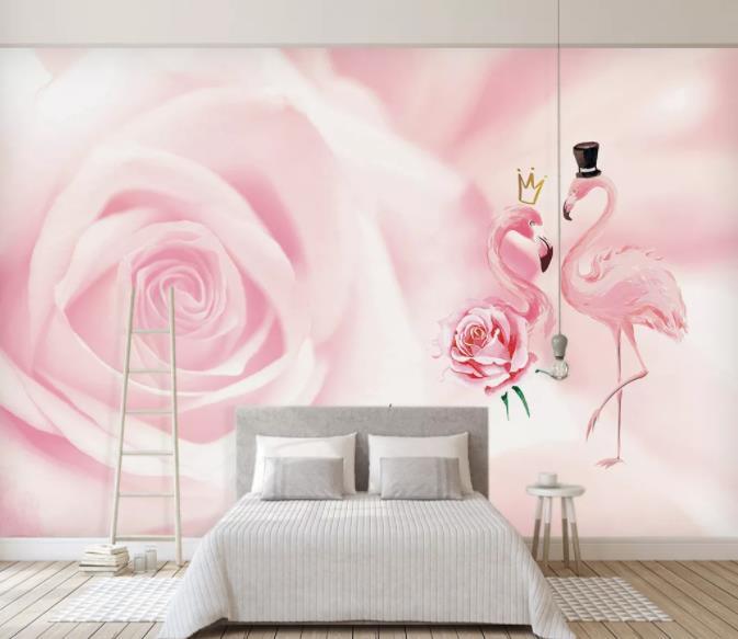 3D Nordic Fresh Pink Flamingo Wall Mural Wallpaperpe 9- Jess Art Decoration