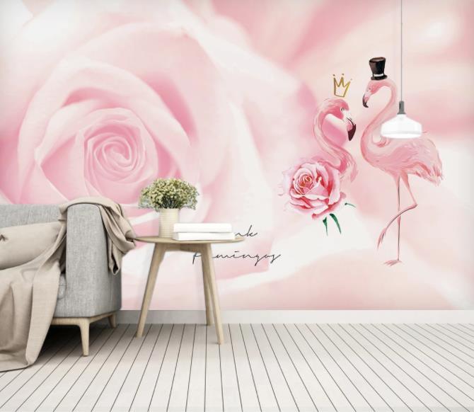 3D Nordic Fresh Pink Flamingo Wall Mural Wallpaperpe 9- Jess Art Decoration