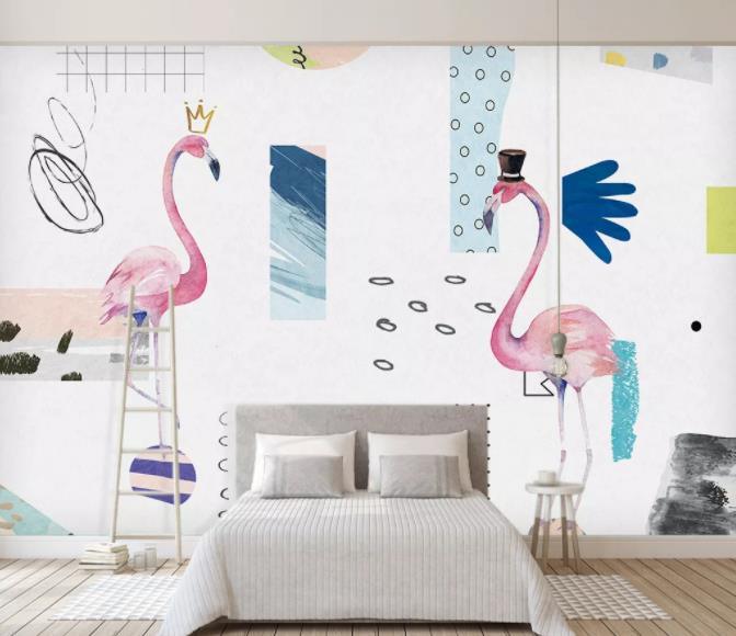 3D Nordic Fresh Pink Flamingo Wall Mural Wallpaperpe 10- Jess Art Decoration