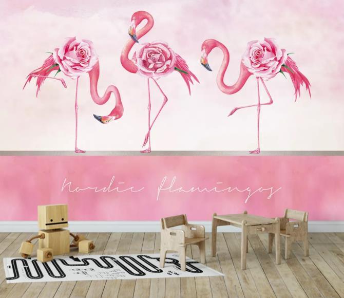 3D Nordic Fresh Pink Flamingo Wall Mural Wallpaperpe 11- Jess Art Decoration