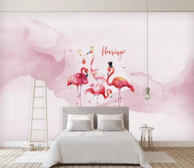 3D Nordic Fresh Pink Flamingo Wall Mural Wallpaperpe 12- Jess Art Decoration