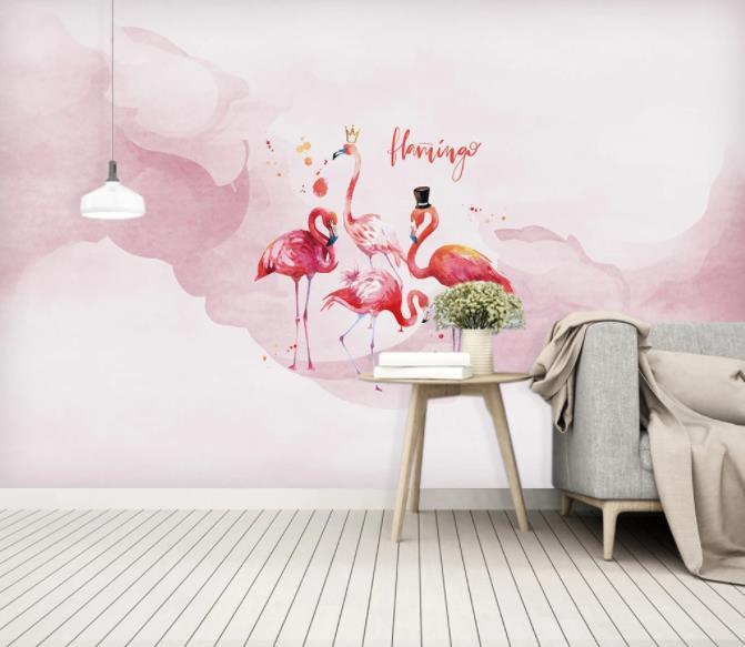 3D Nordic Fresh Pink Flamingo Wall Mural Wallpaperpe 12- Jess Art Decoration