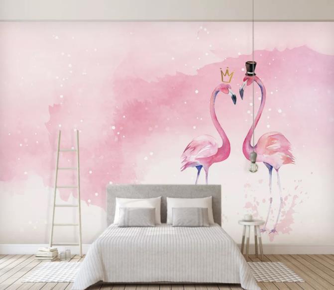 3D Nordic Fresh Pink Flamingo Wall Mural Wallpaperpe 13- Jess Art Decoration