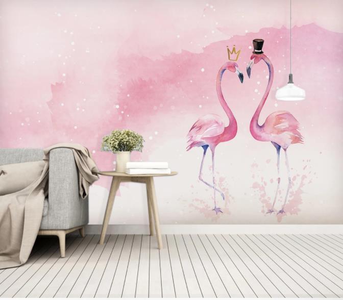 3D Nordic Fresh Pink Flamingo Wall Mural Wallpaperpe 13- Jess Art Decoration